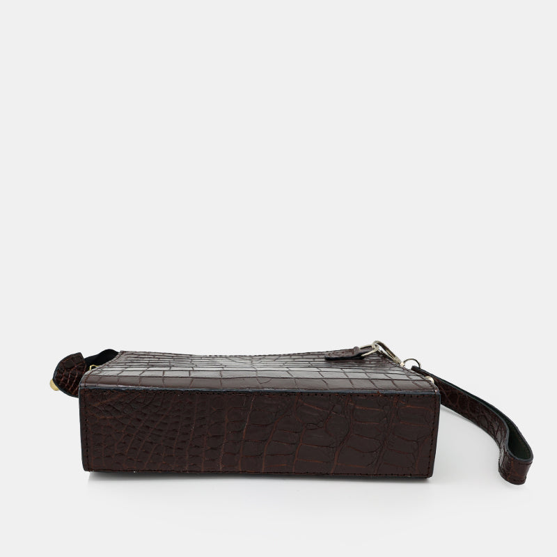 BROWN HANDMADE GENUINE CROCODILE CLUTCH