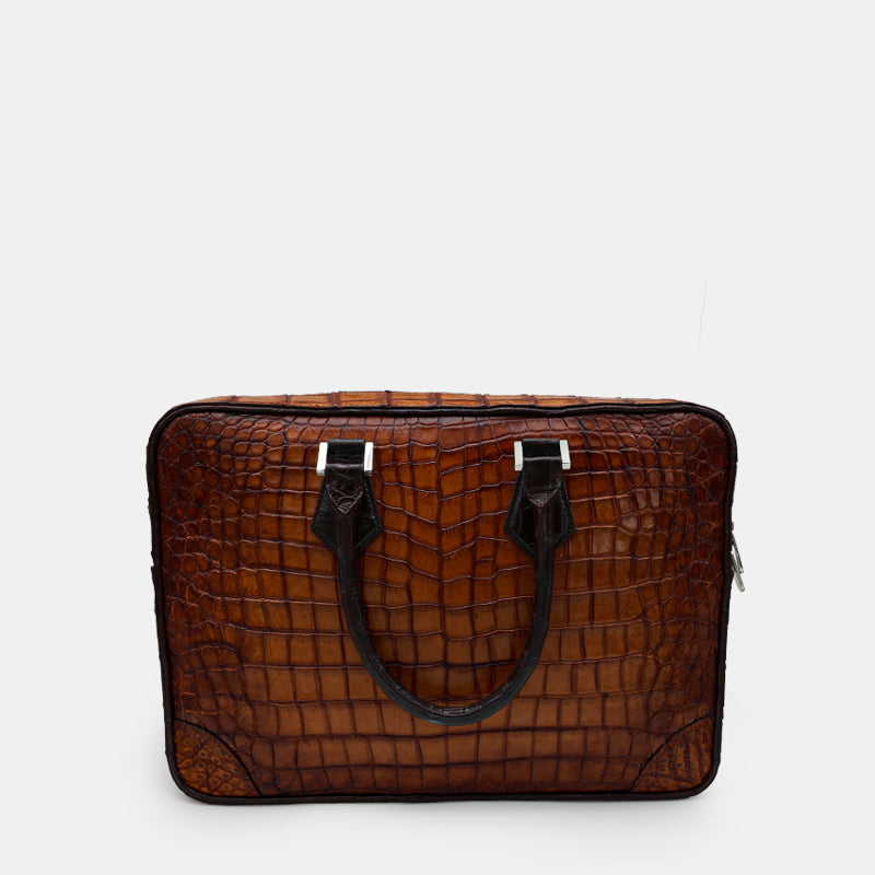 BROWN HANDMADE GENUINE CROCODILE LAPTOP BAG