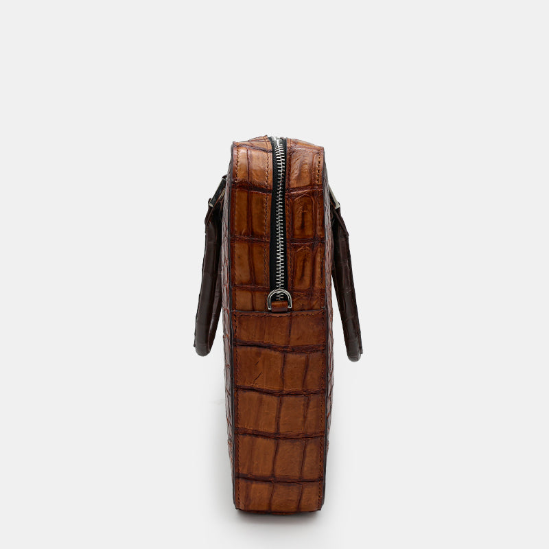 BROWN HANDMADE GENUINE CROCODILE LAPTOP BAG
