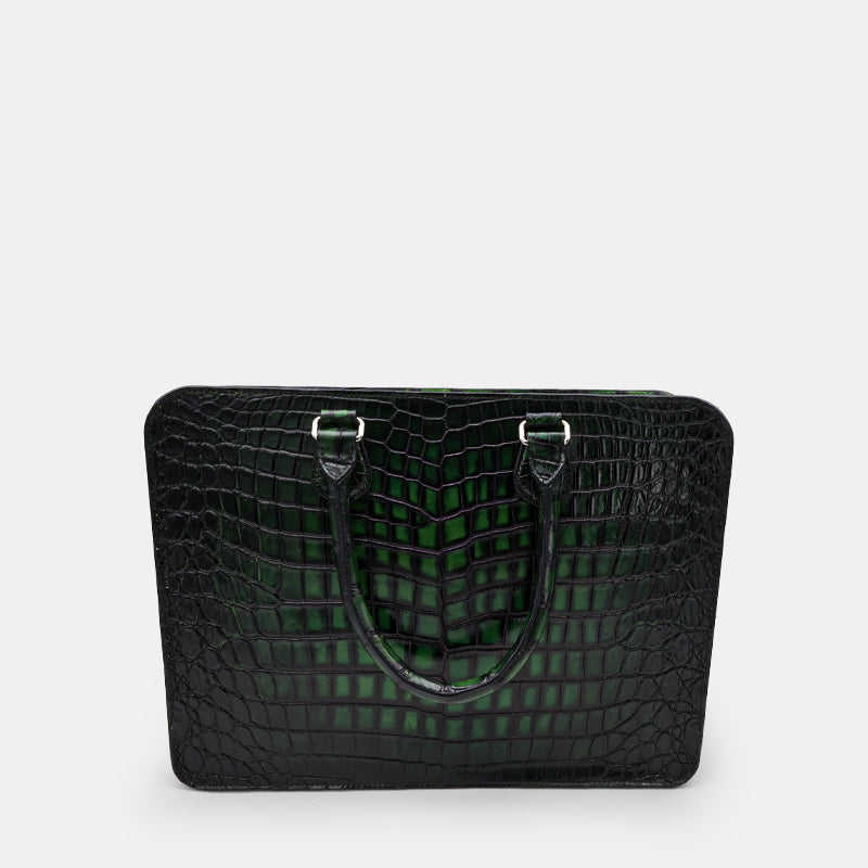 GREEN HANDMADE GENUINE CROCODILE LAPTOP BAG
