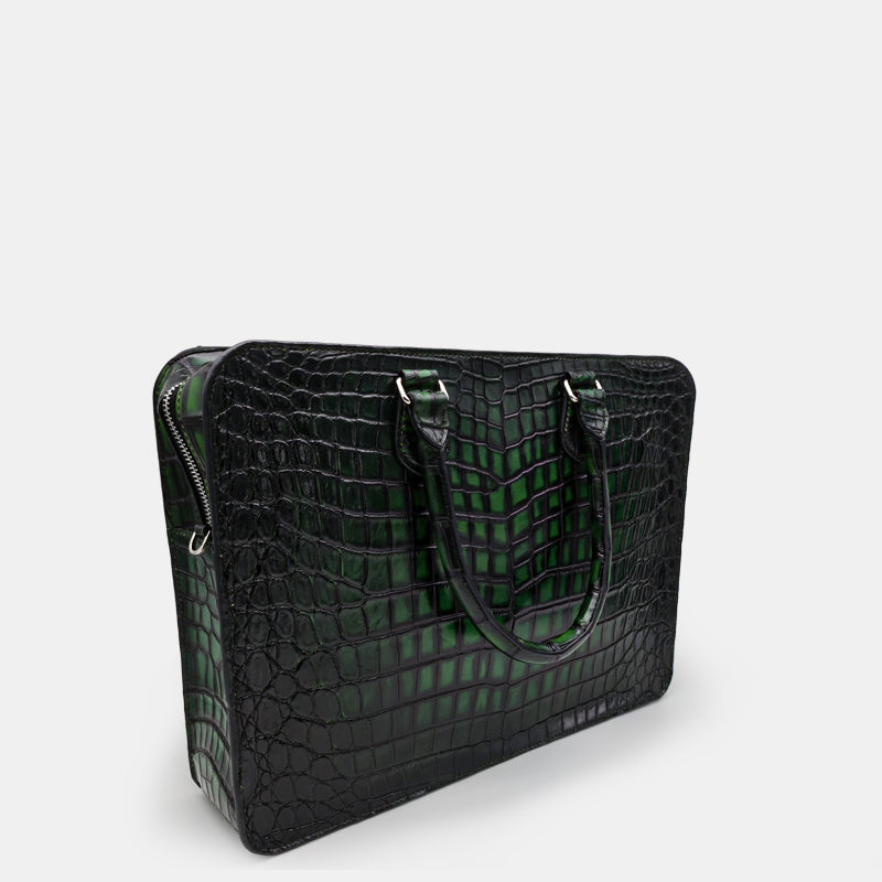 GREEN HANDMADE GENUINE CROCODILE LAPTOP BAG
