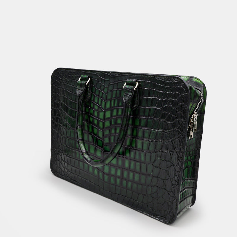 GREEN HANDMADE GENUINE CROCODILE LAPTOP BAG