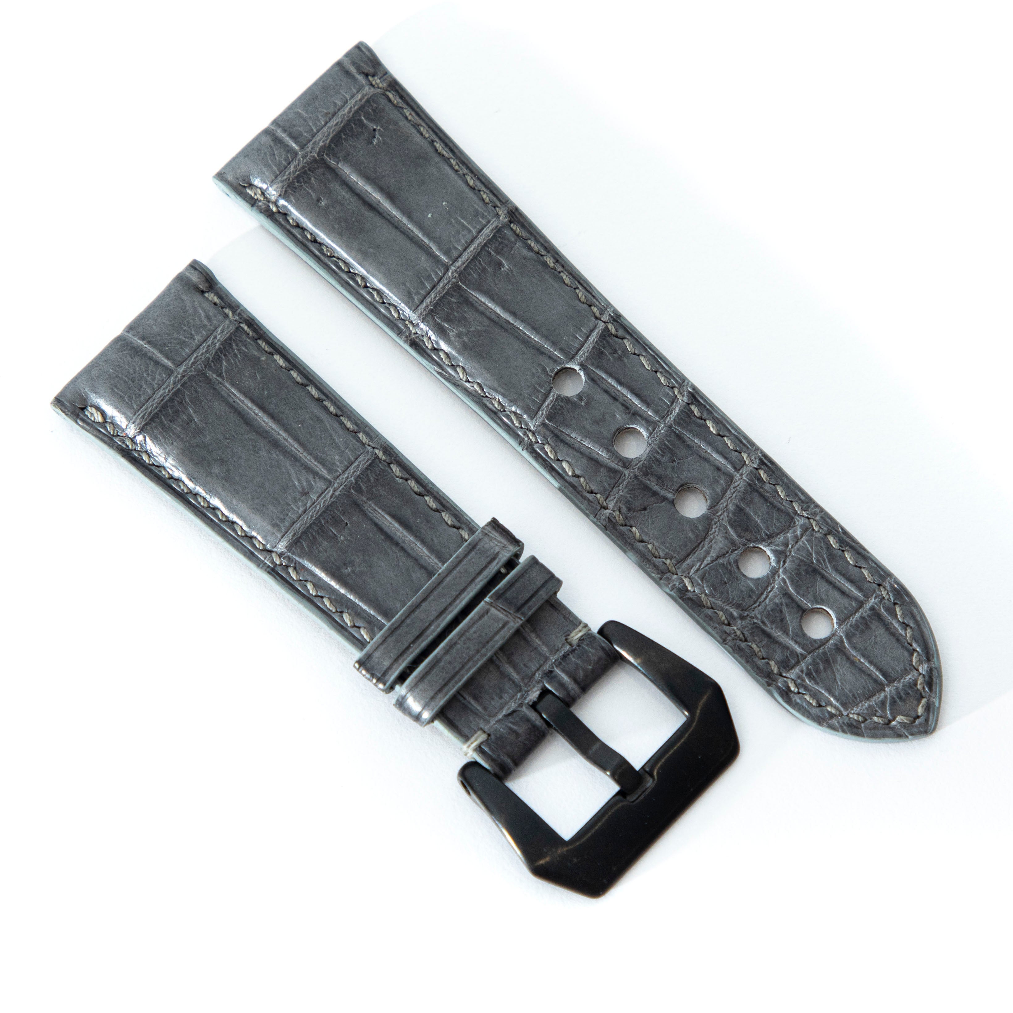 GREY CROCODILE BELLY LEATHER STRAP