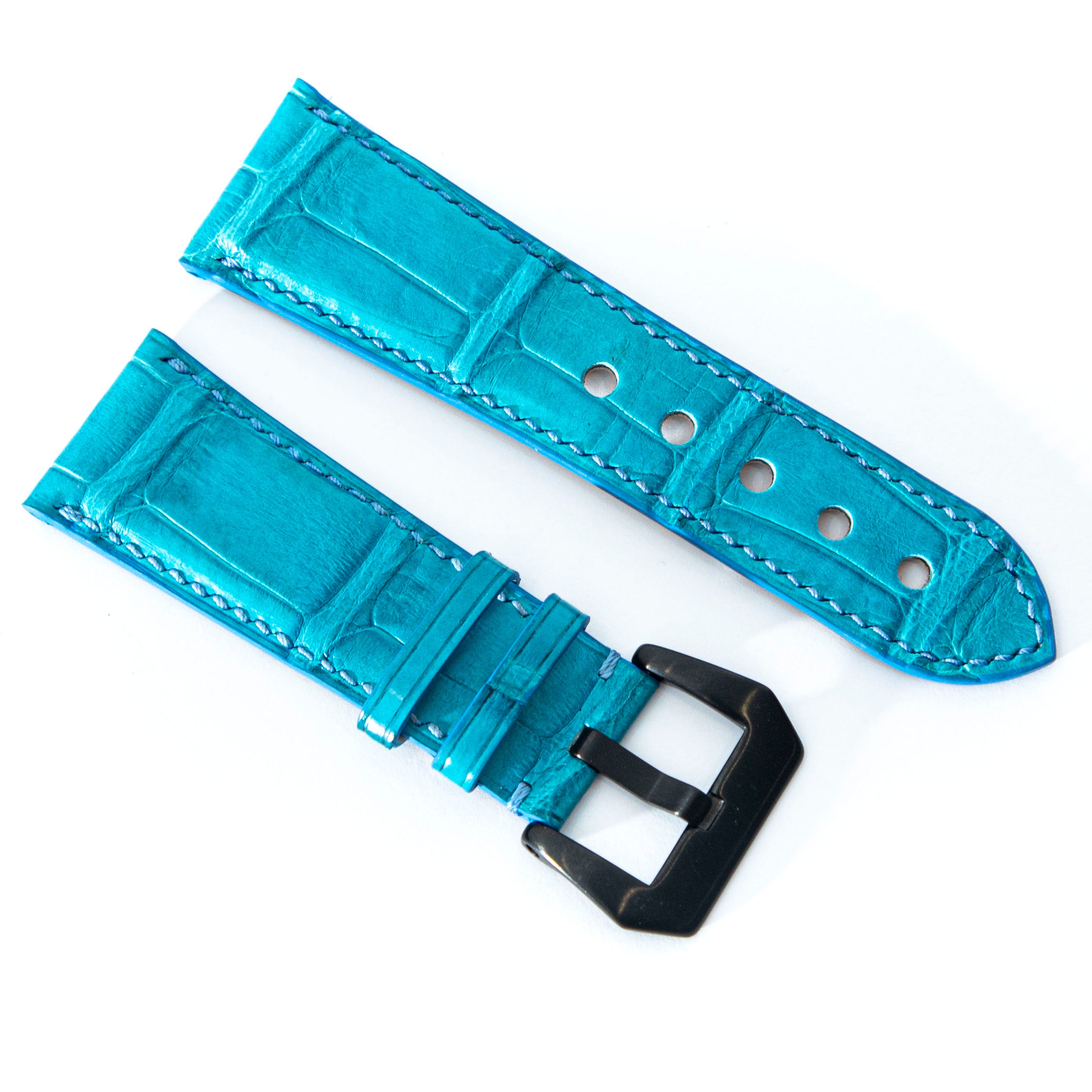 BLUE CROCODILE BELLY LEATHER STRAP
