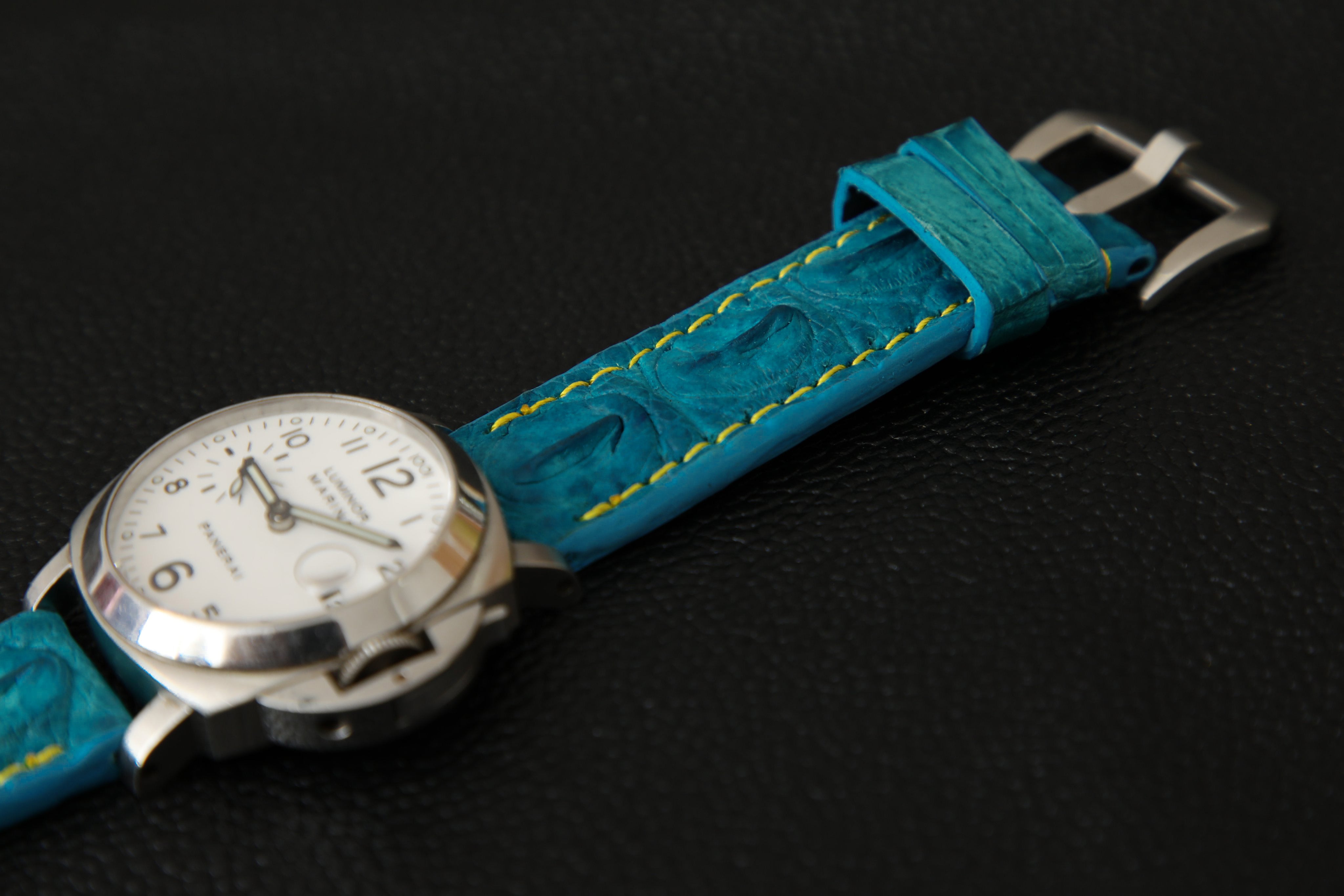 BLUE CROCODILE HORNBACK LEATHER STRAP - Lac Crado
