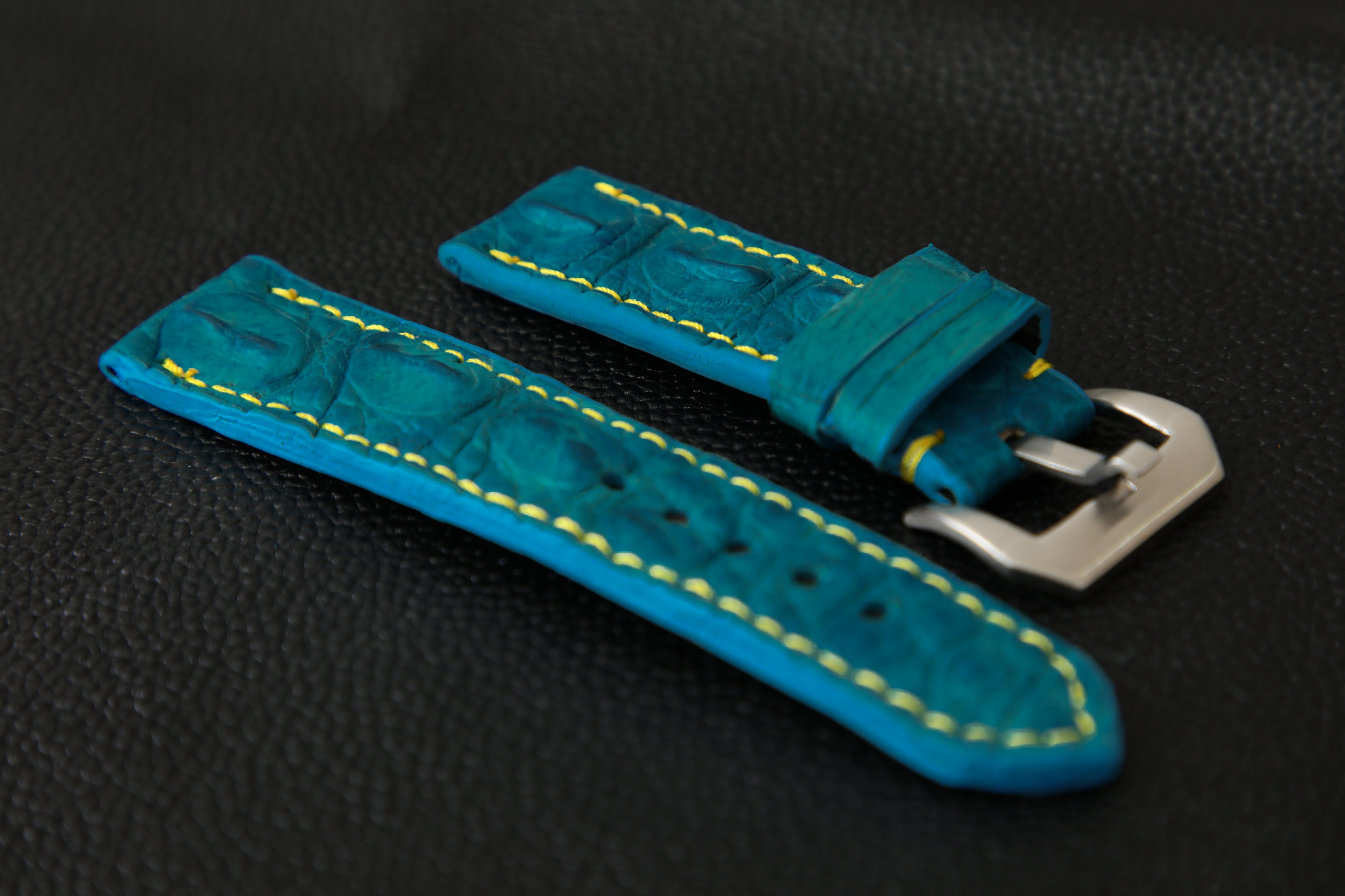 BLUE CROCODILE HORNBACK LEATHER STRAP - Lac Crado