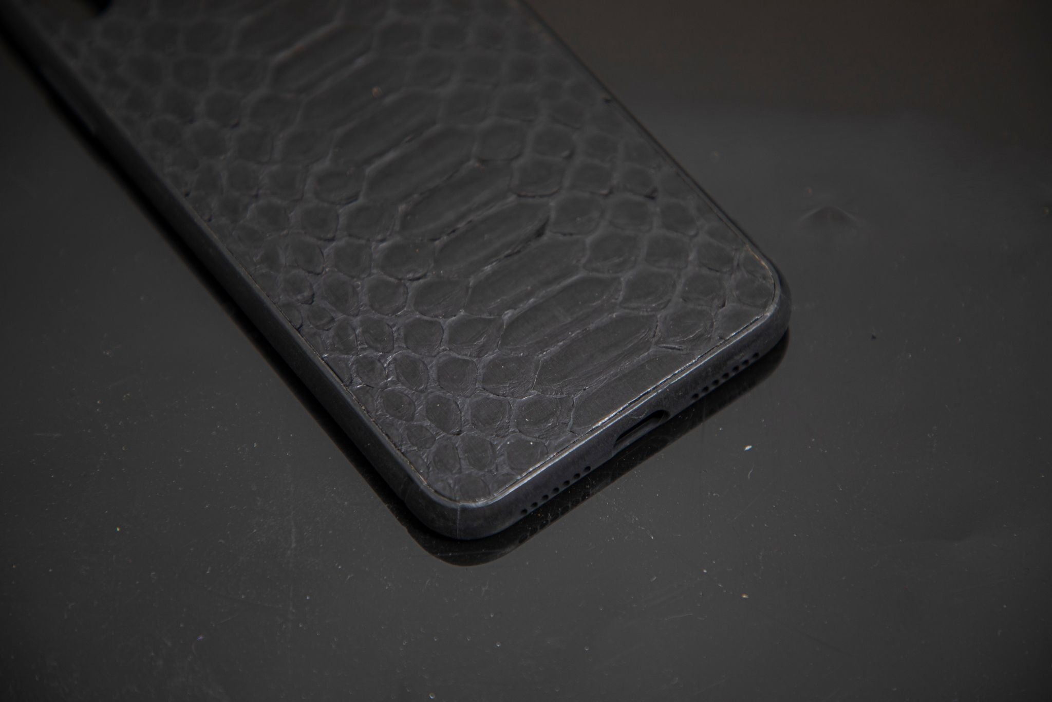 BLACK PYTHON LEATHER PHONE CASE