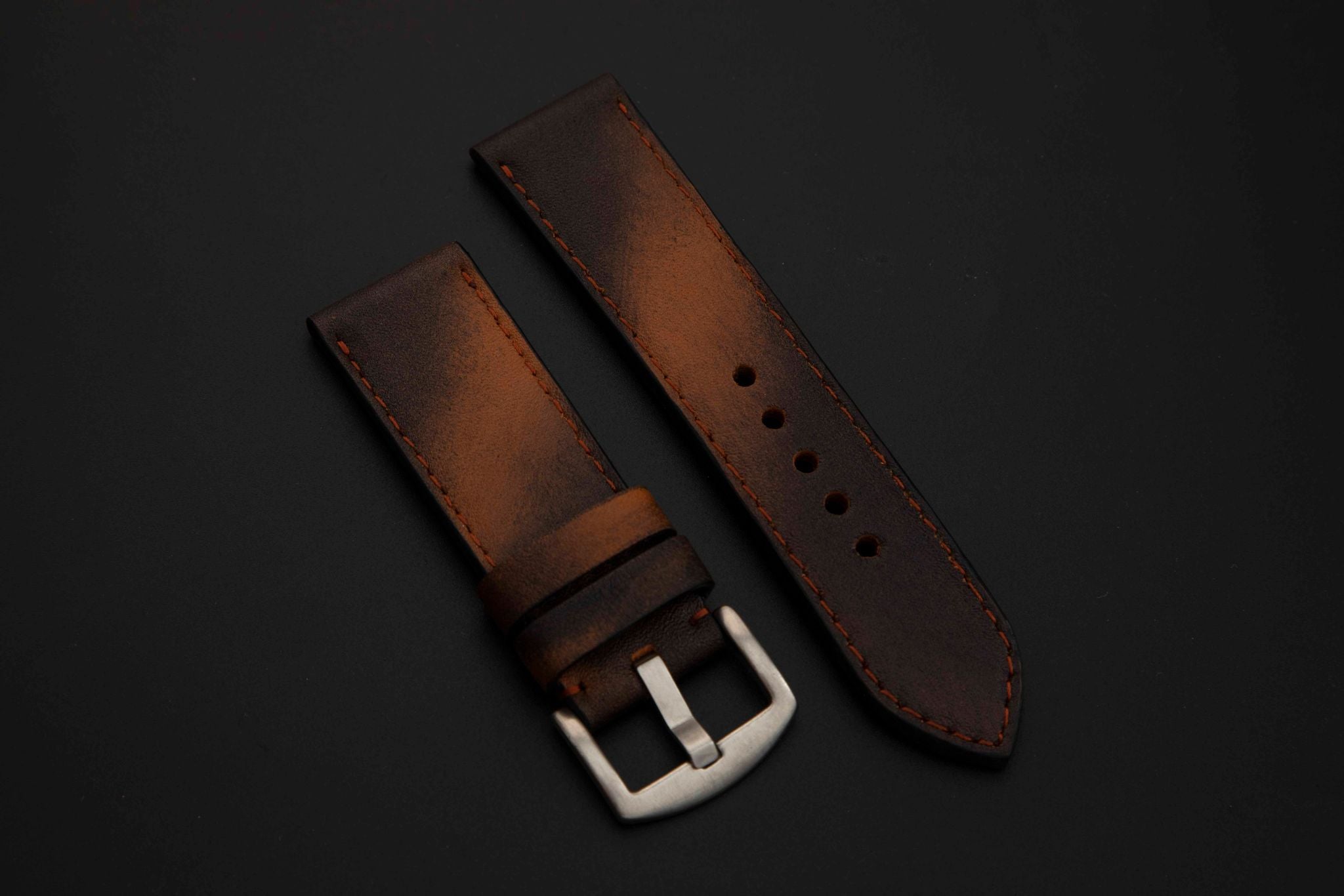 BLACK&BROWN CALF LEATHER STRAP