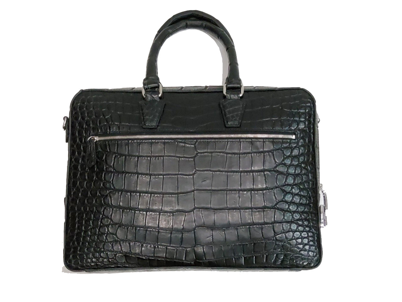 BLACK HANDMADE GENUINE CROCODILE LAPTOP BAG