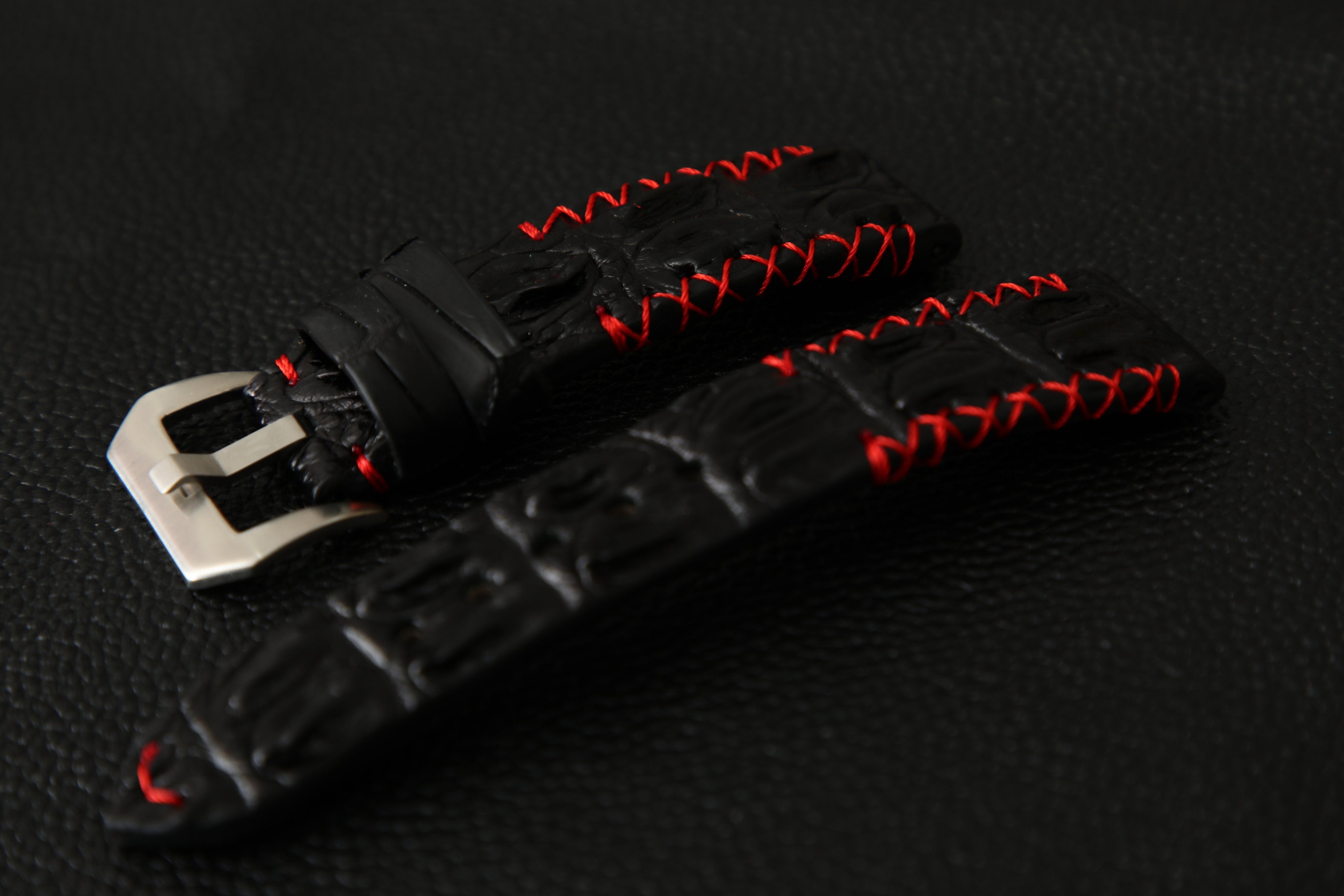 BLACK CROCODILE HORNBACK LEATHER STRAP - Lac Crado