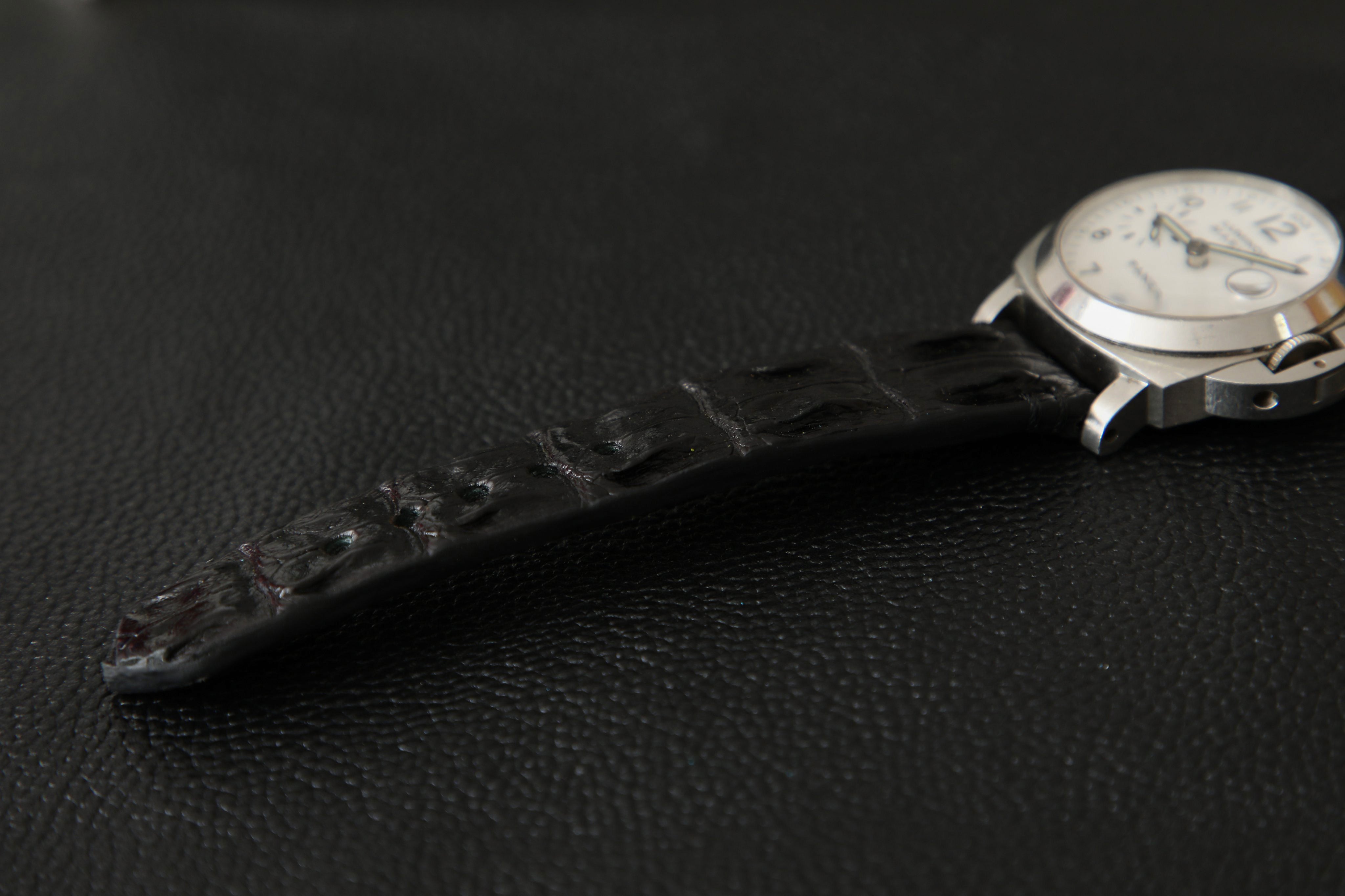 BLACK CROCODILE HORNBACK LEATHER STRAP - Lac Crado