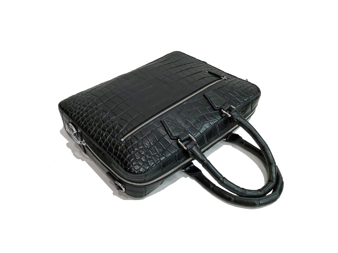 BLACK HANDMADE GENUINE CROCODILE LAPTOP BAG