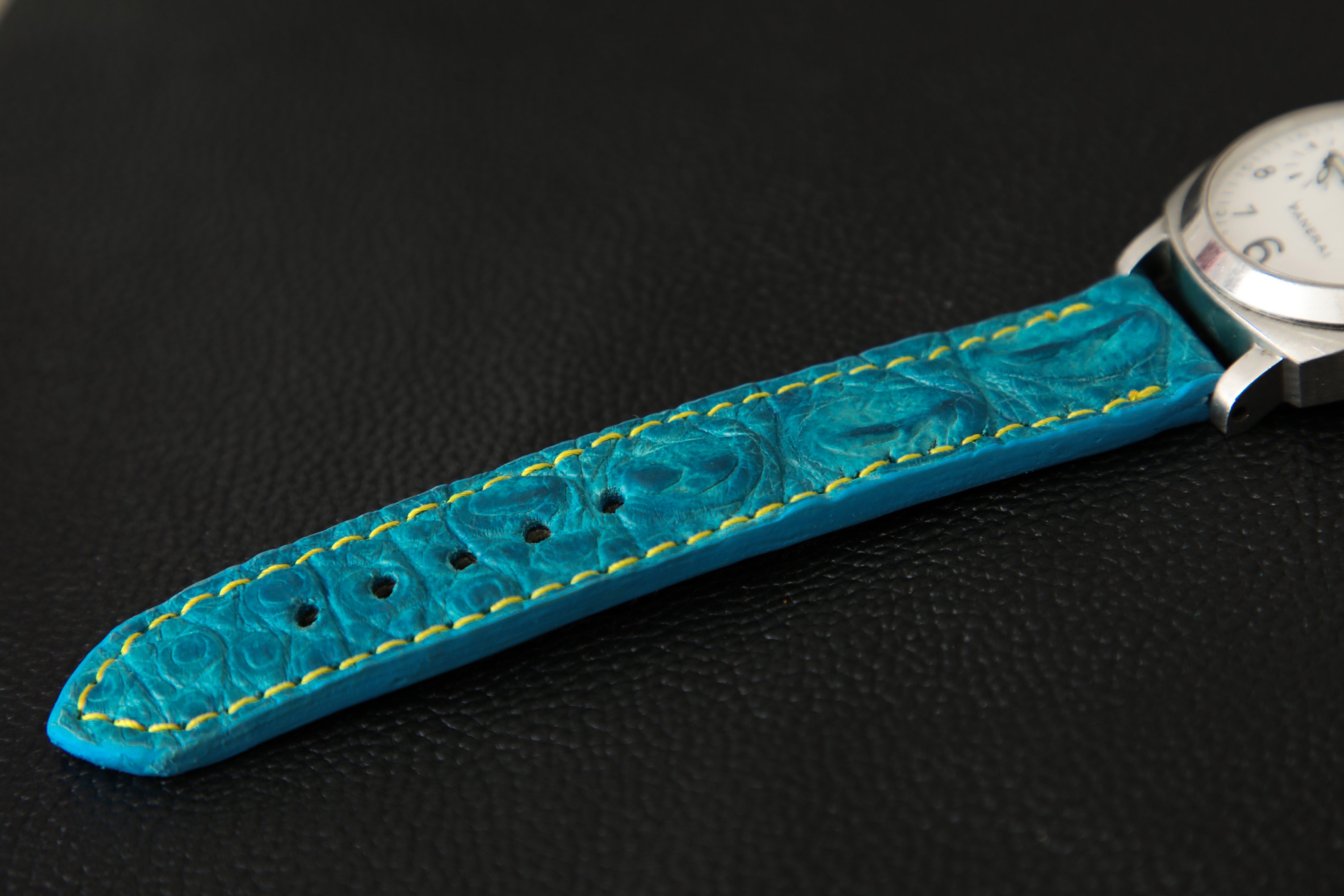 BLUE CROCODILE HORNBACK LEATHER STRAP - Lac Crado