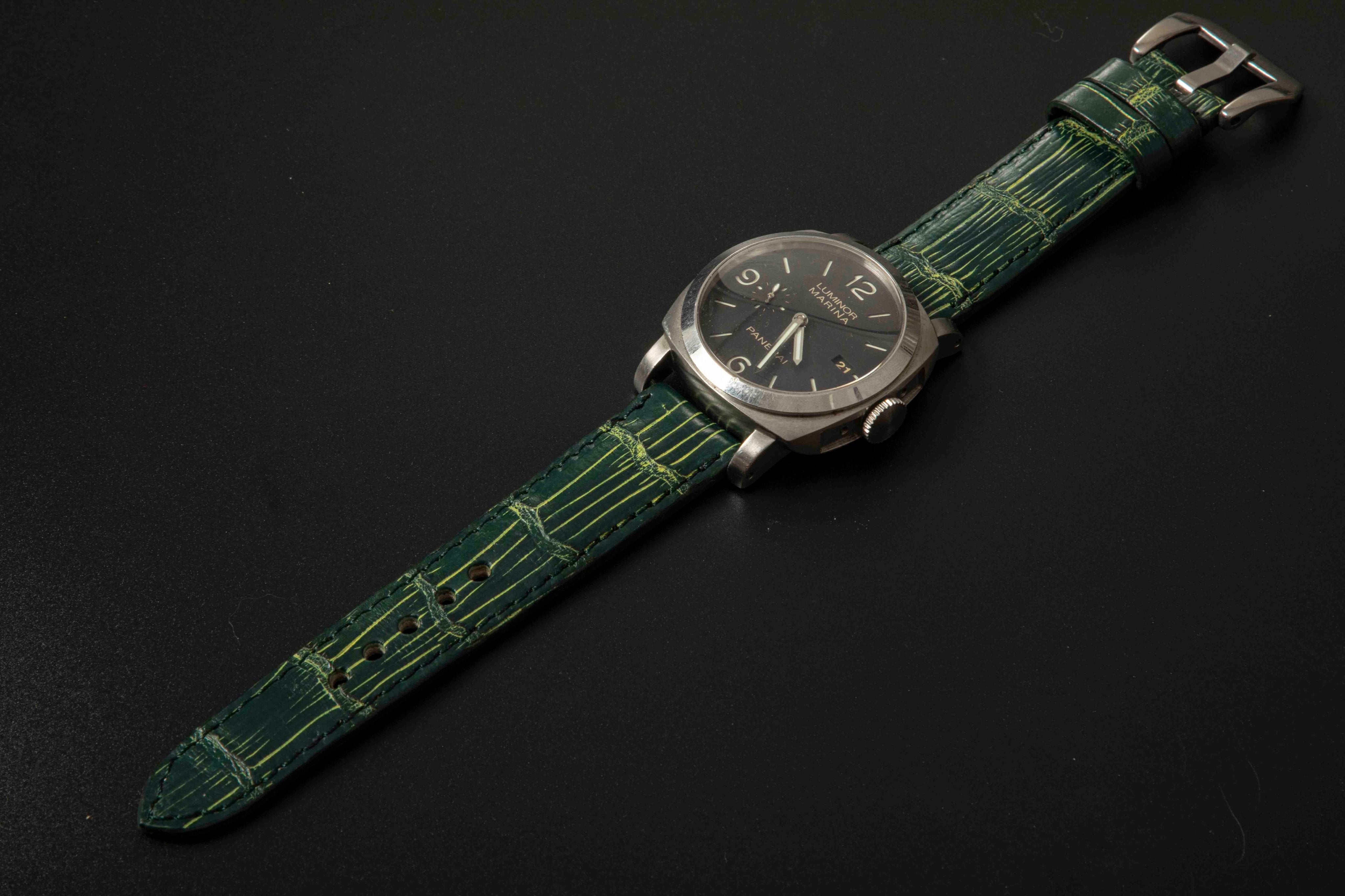 GREEN&GOLD CROCODILE BELLY LEATHER STRAP