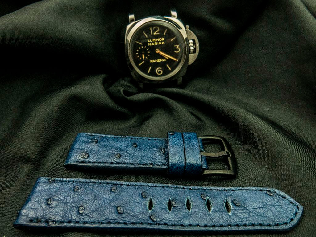 BLUE OSTRICH LEATHER STRAP - Lac Crado