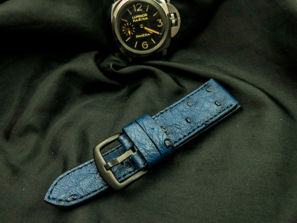 BLUE OSTRICH LEATHER STRAP - Lac Crado