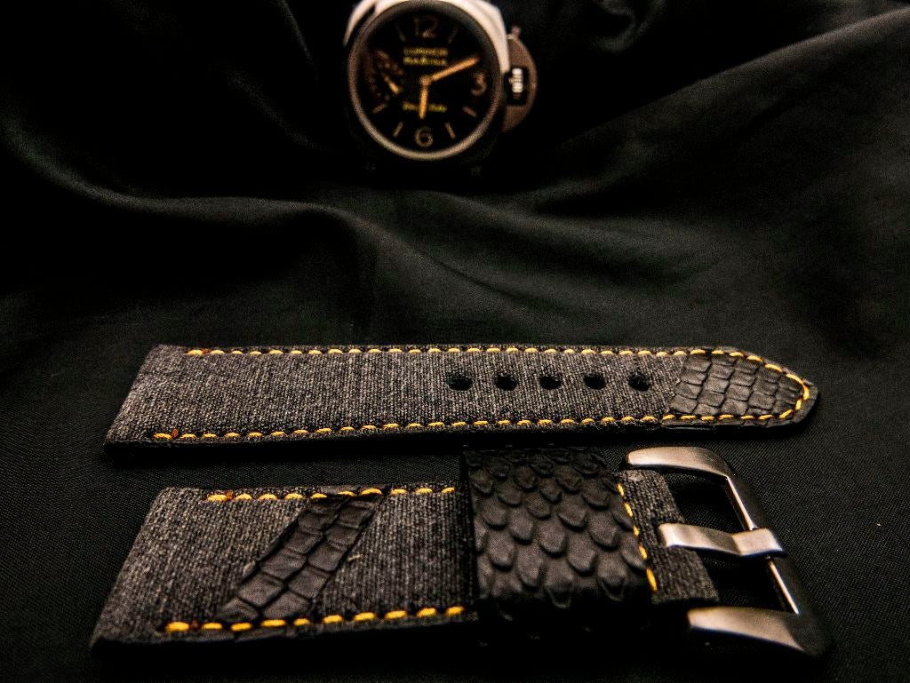 BLACK DENIM LEATHER STRAP - Lac Crado