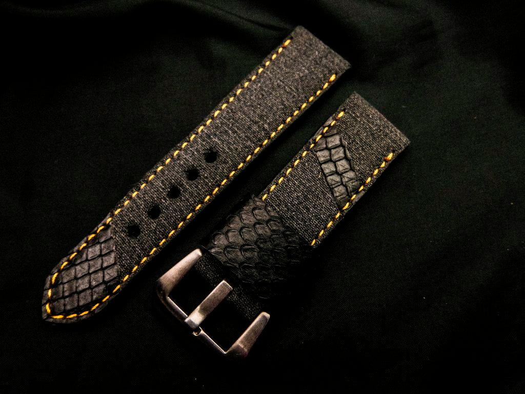 BLACK DENIM LEATHER STRAP - Lac Crado
