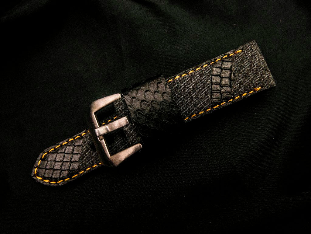 BLACK DENIM LEATHER STRAP - Lac Crado