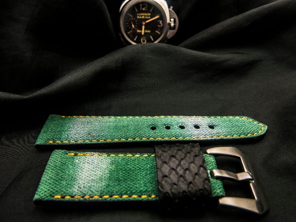 GREEN DENIM LEATHER STRAP - Lac Crado