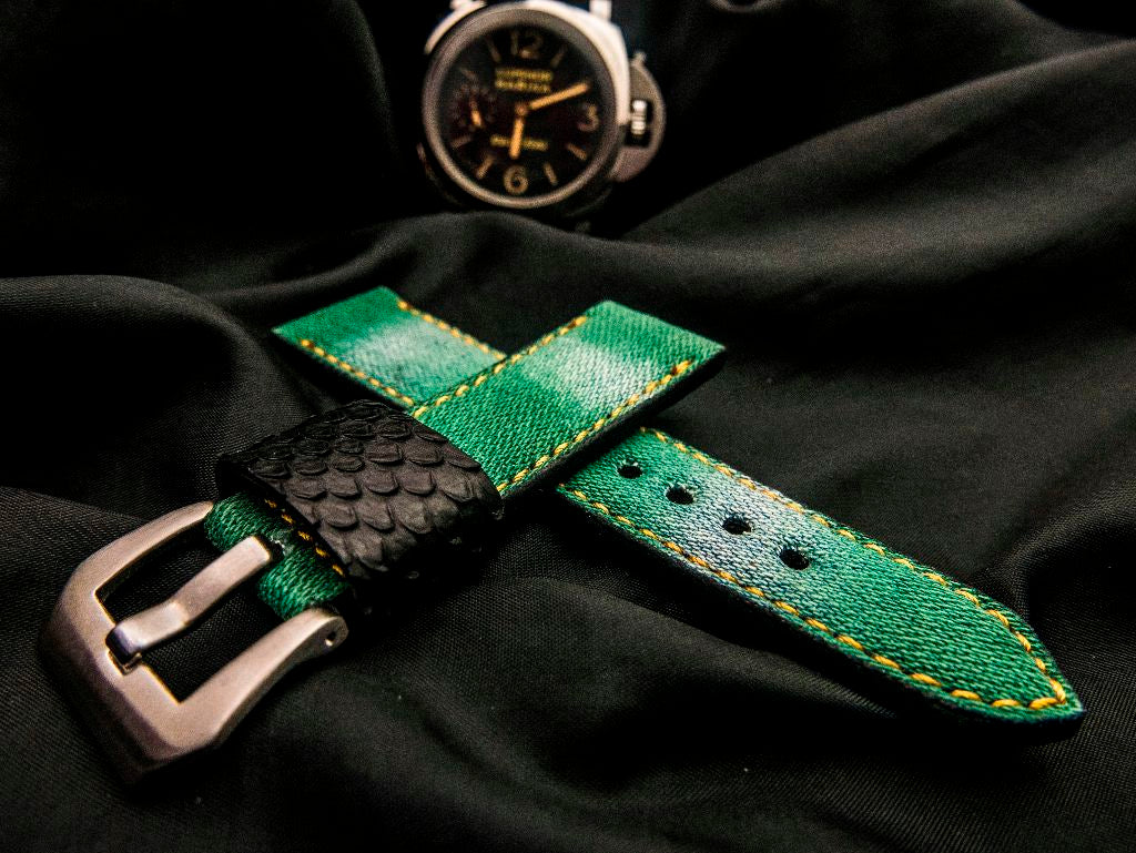 GREEN DENIM LEATHER STRAP - Lac Crado