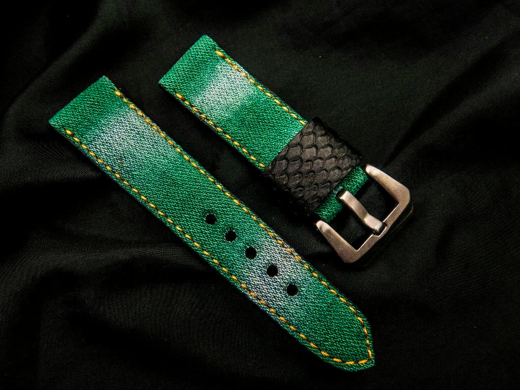 GREEN DENIM LEATHER STRAP - Lac Crado