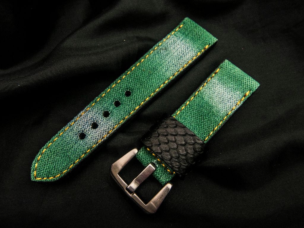 GREEN DENIM LEATHER STRAP - Lac Crado