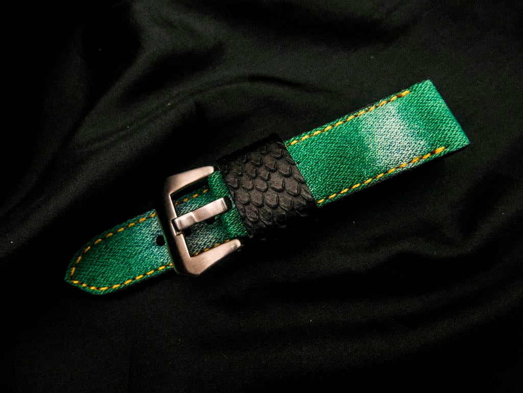 GREEN DENIM LEATHER STRAP - Lac Crado