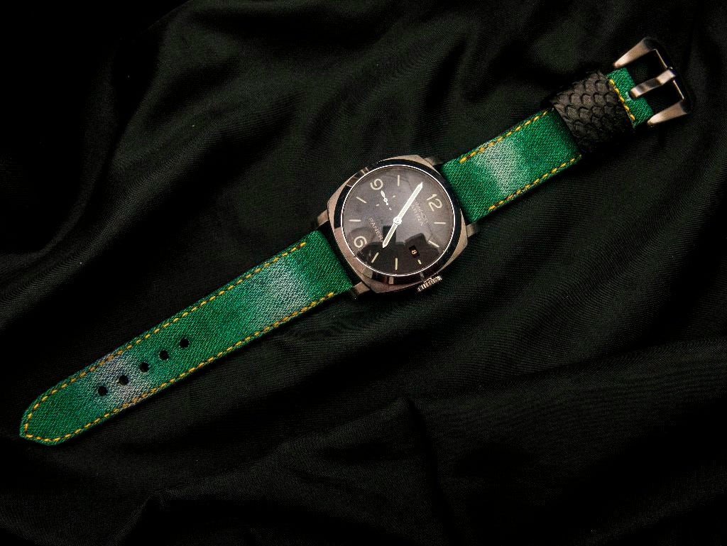 GREEN DENIM LEATHER STRAP - Lac Crado