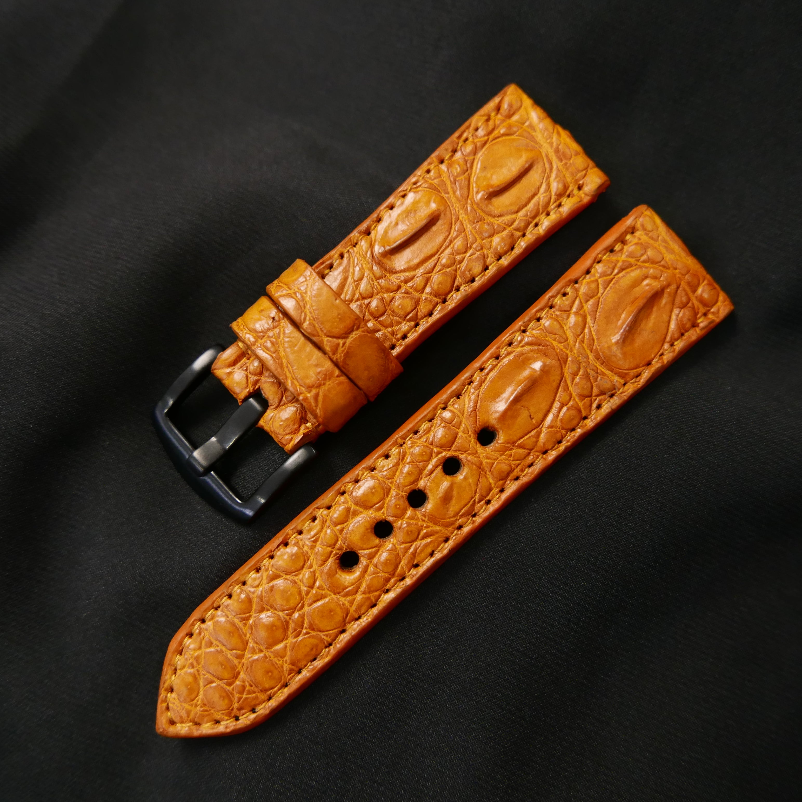 ORANGE CROCODILE HORNBACK LEATHER STRAP - Lac Crado