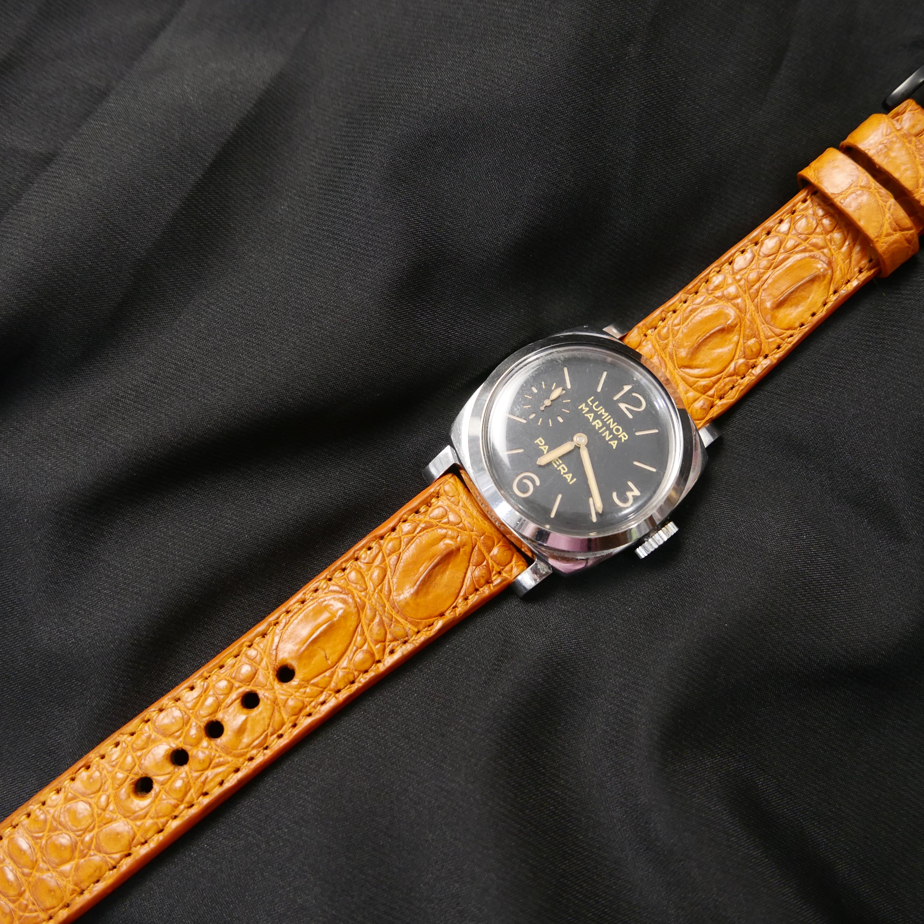 ORANGE CROCODILE HORNBACK LEATHER STRAP - Lac Crado