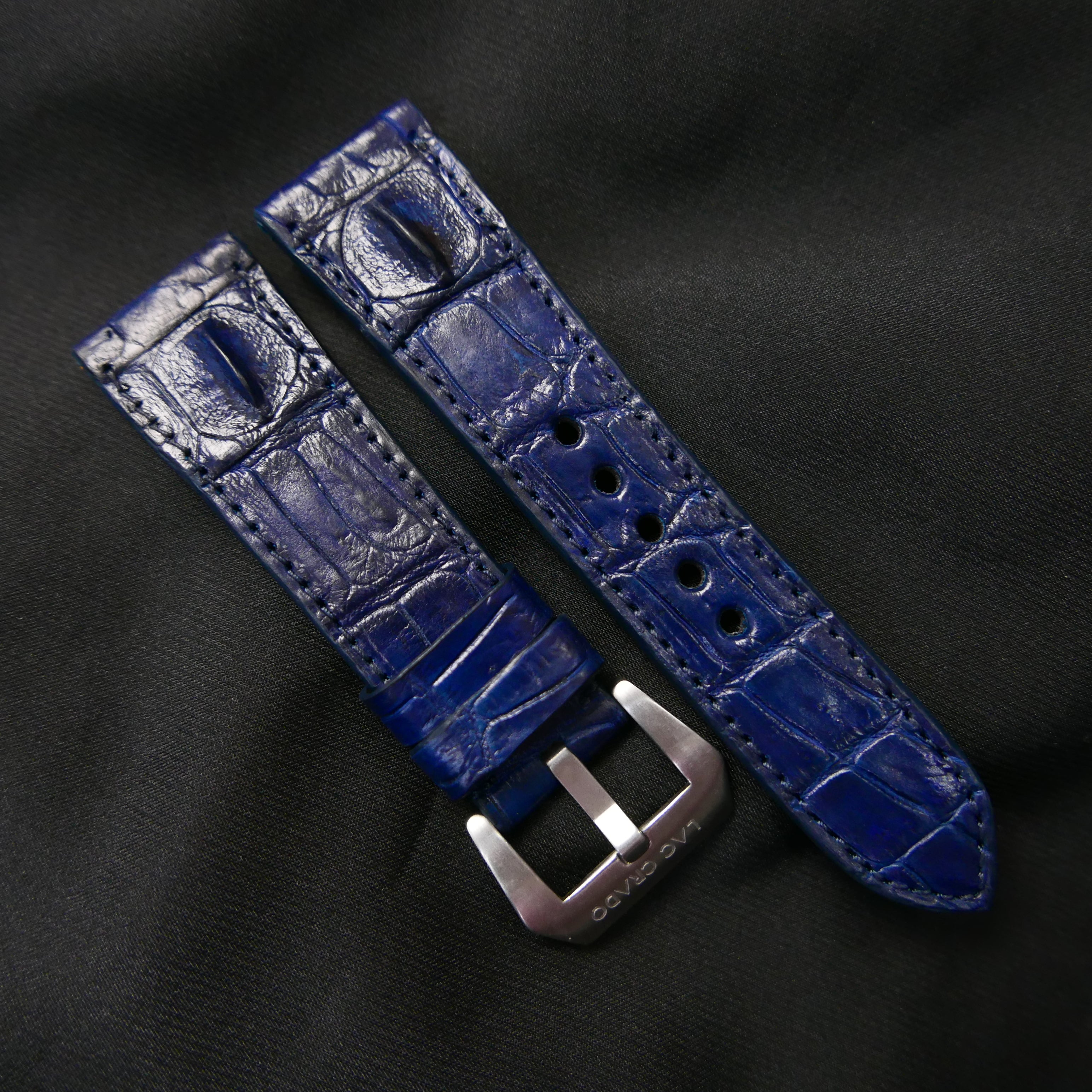 BLUE CROCODILE HORNBACK LEATHER STRAP - Lac Crado