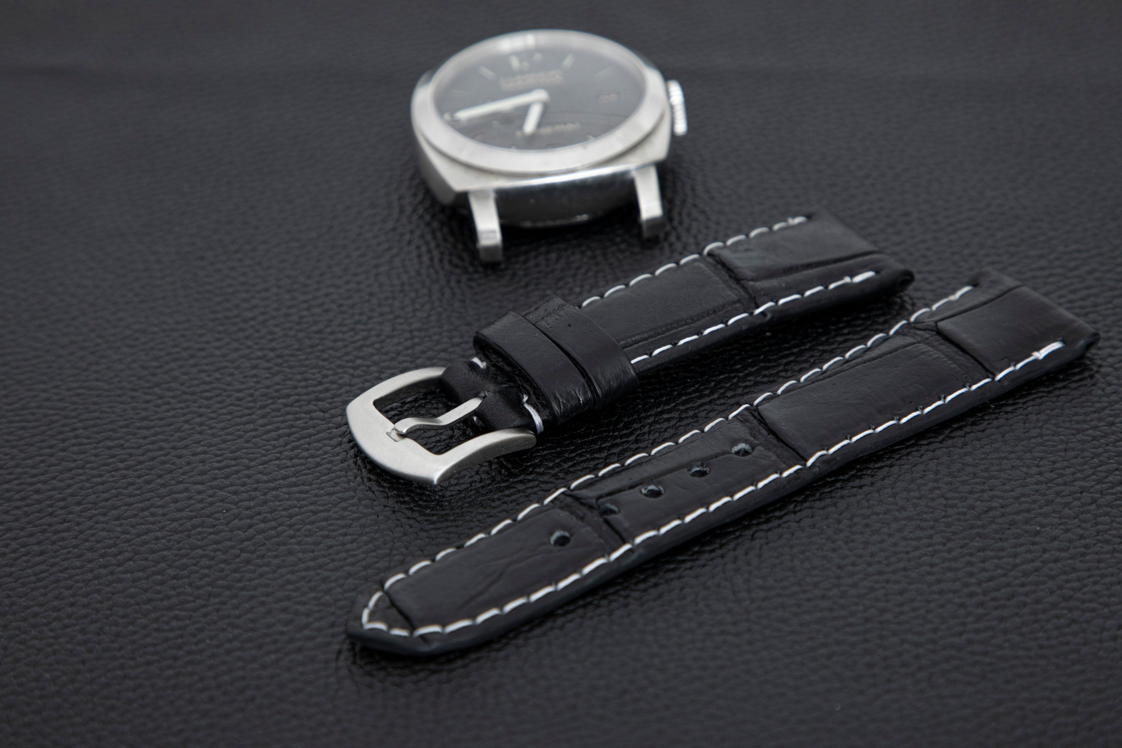 BLACK CROCODILE BELLY LEATHER STRAP - Lac Crado