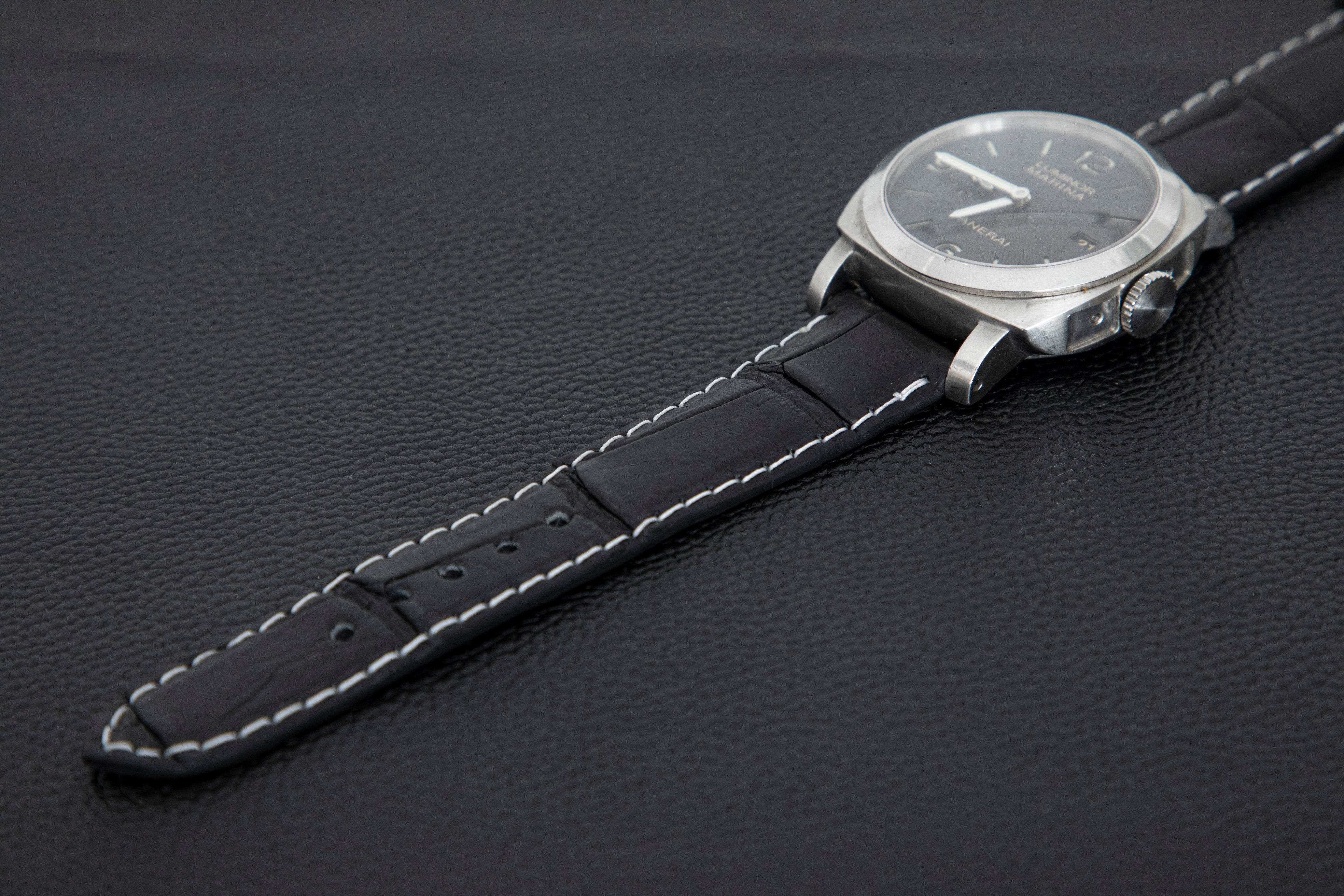 BLACK CROCODILE BELLY LEATHER STRAP - Lac Crado
