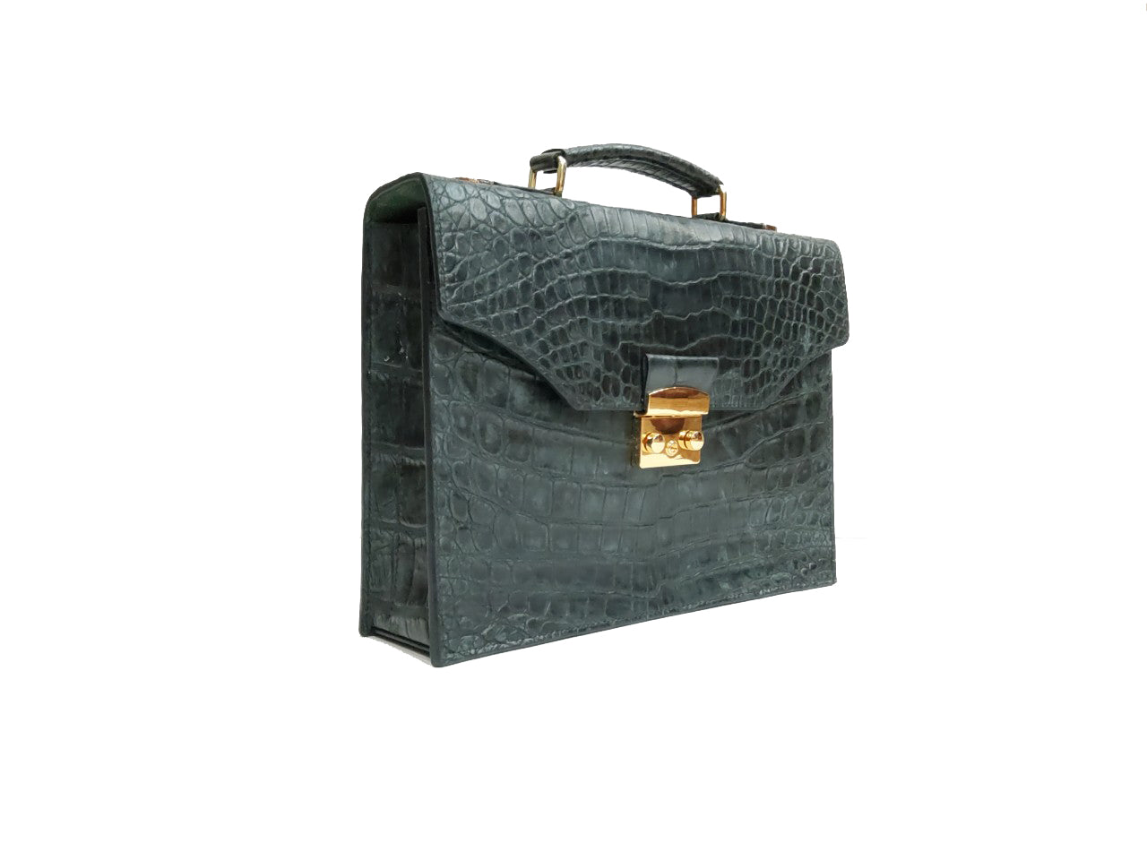 BLACK HANDMADE GENUINE CROCODILE LAPTOP BAG