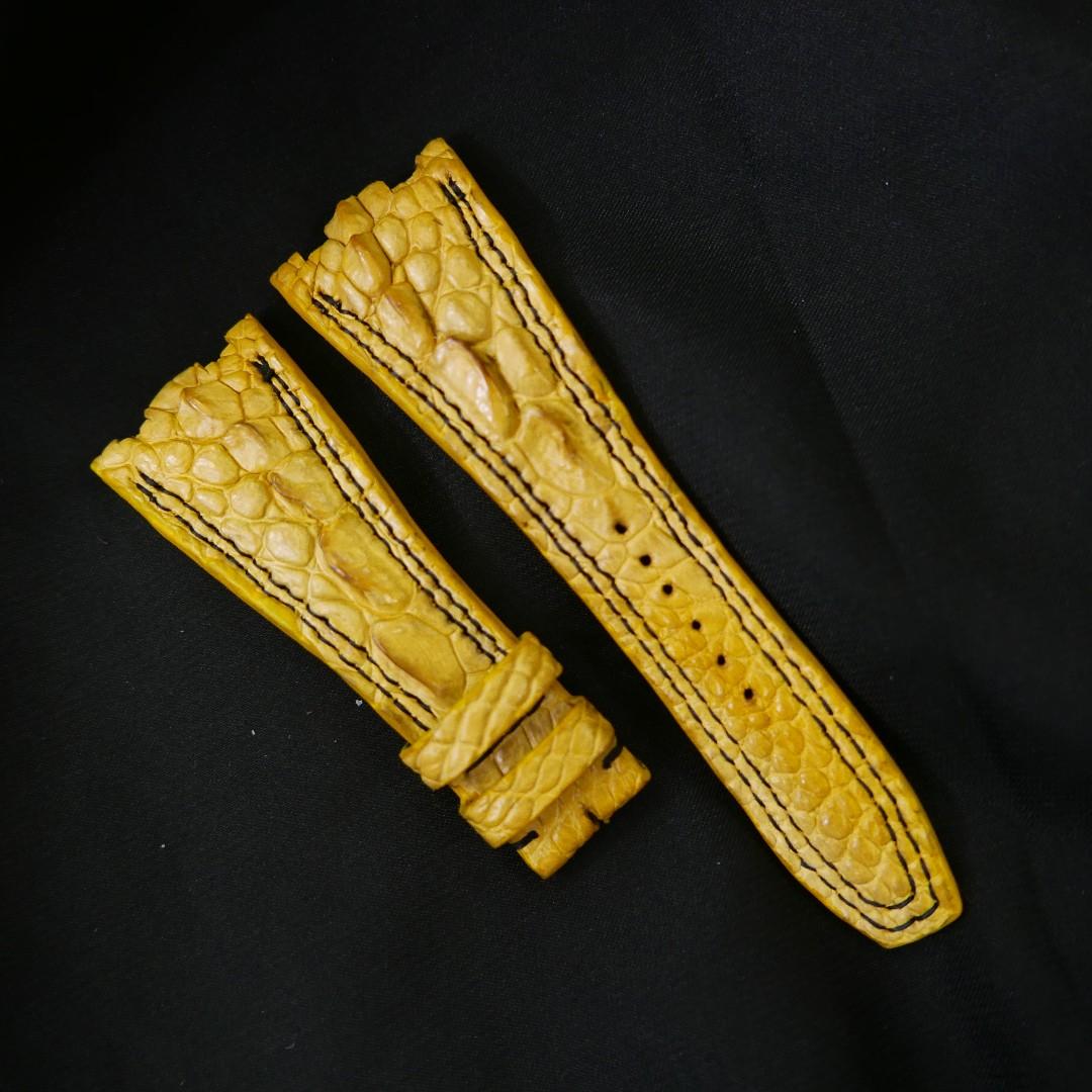 YELLOW CROCODILE HORNBACK LEATHER STRAP - Lac Crado