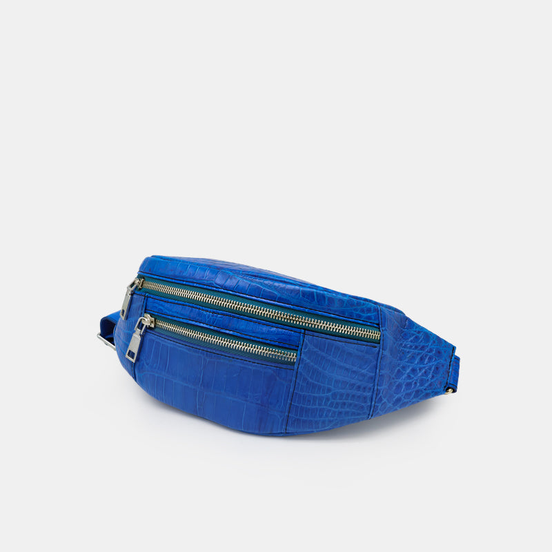 BLUE HANDMADE GENUINE CROCODILE BELT BAG