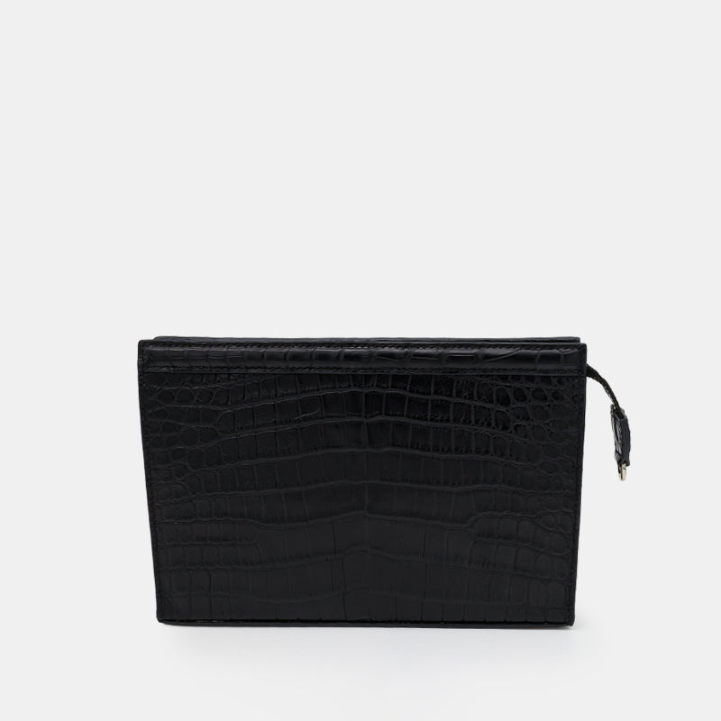 BLACK HANDMADE GENUINE CROCODILE CLUTCH