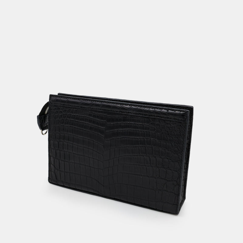 BLACK HANDMADE GENUINE CROCODILE CLUTCH