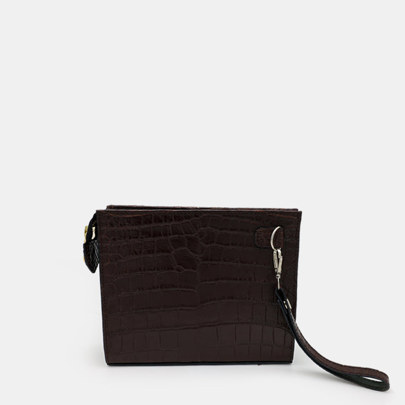 BROWN HANDMADE GENUINE CROCODILE CLUTCH