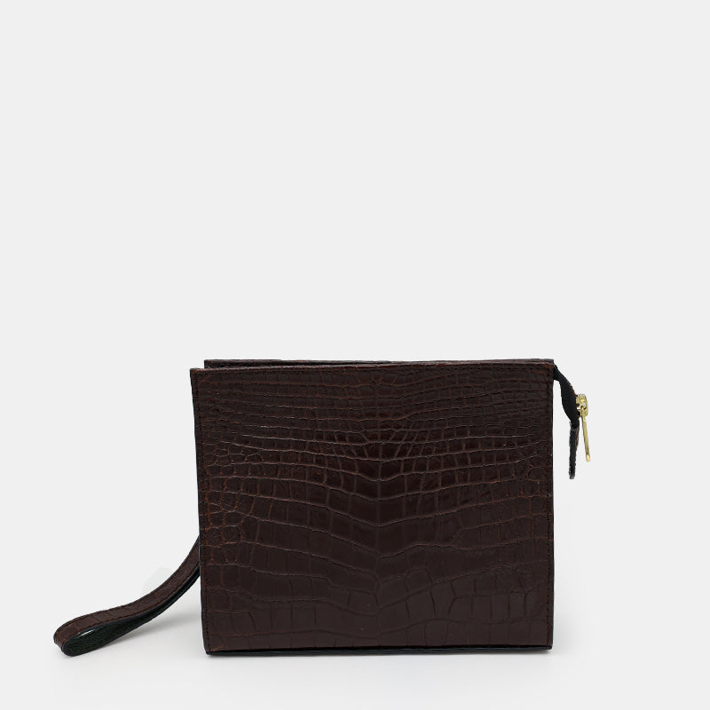 BROWN HANDMADE GENUINE CROCODILE CLUTCH
