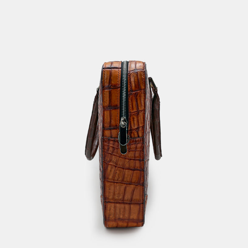 BROWN HANDMADE GENUINE CROCODILE LAPTOP BAG