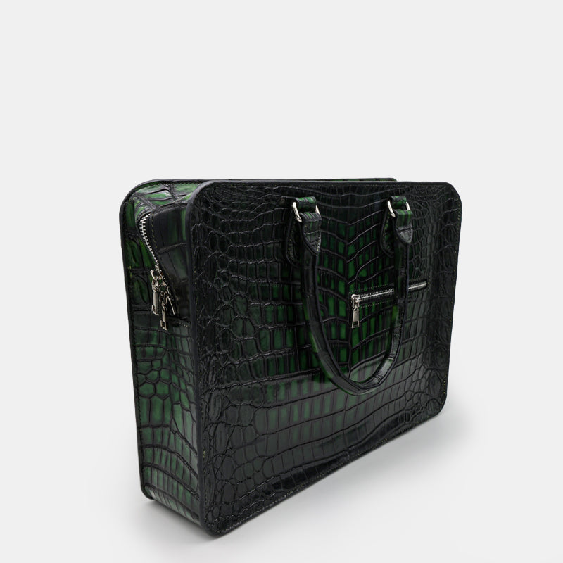 GREEN HANDMADE GENUINE CROCODILE LAPTOP BAG