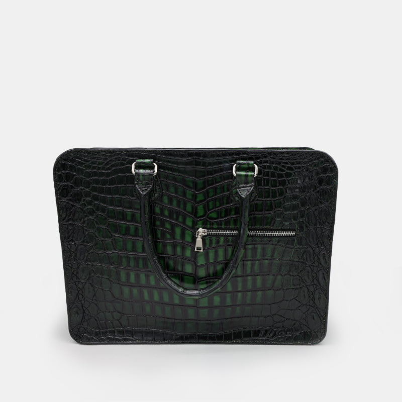 GREEN HANDMADE GENUINE CROCODILE LAPTOP BAG