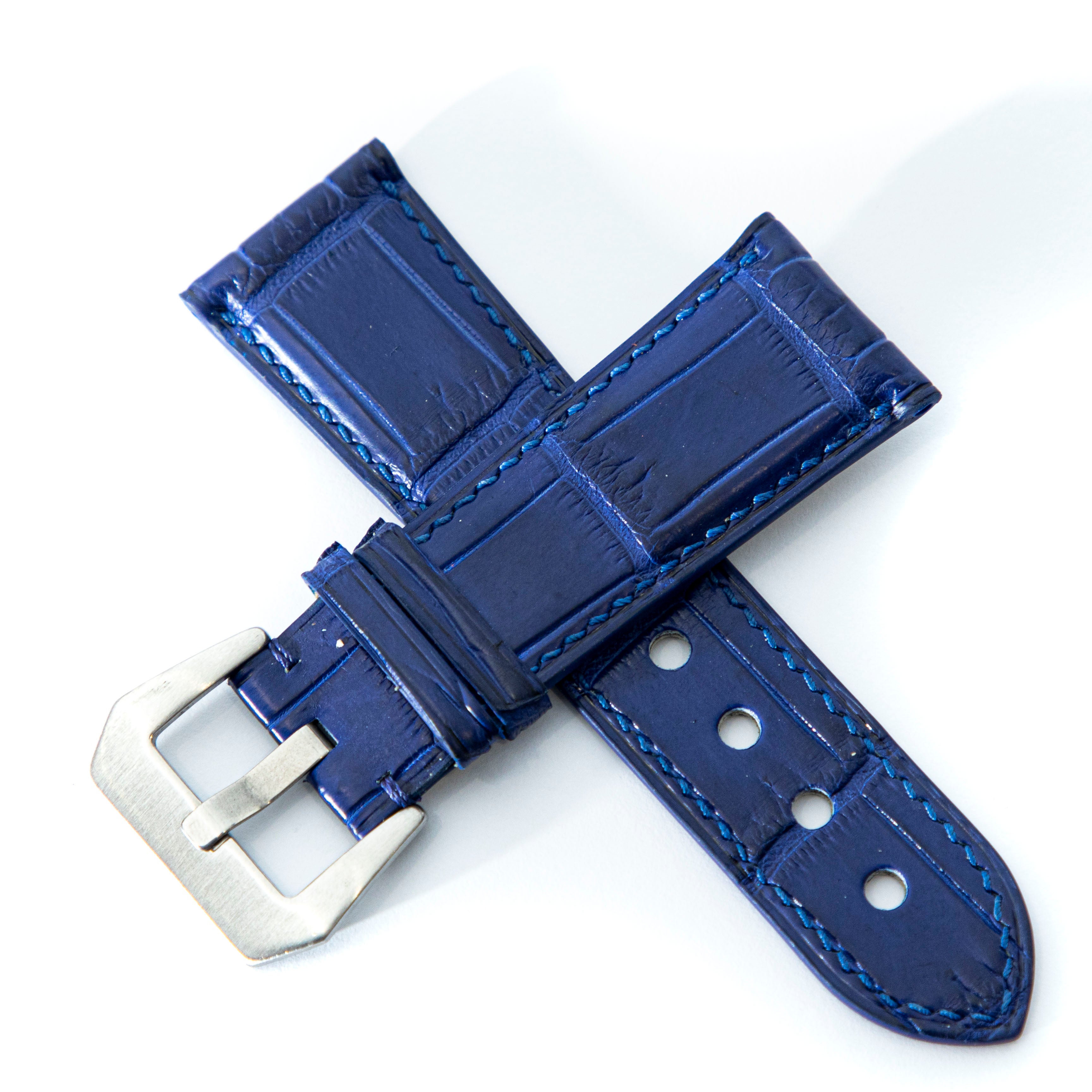 BLUE CROCODILE BELLY LEATHER STRAP