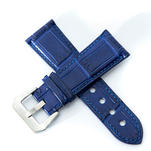 BLUE CROCODILE BELLY LEATHER STRAP