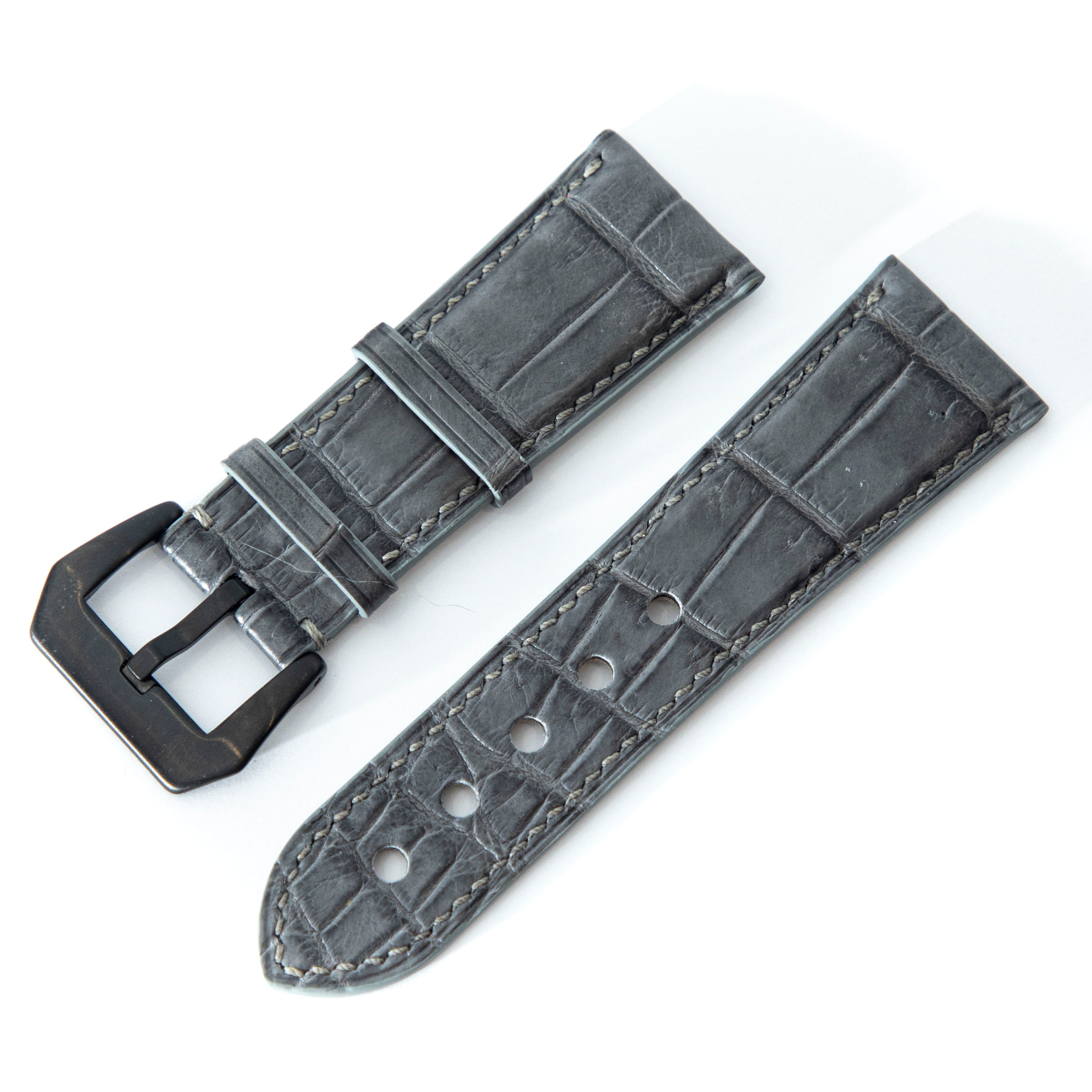 GREY CROCODILE BELLY LEATHER STRAP
