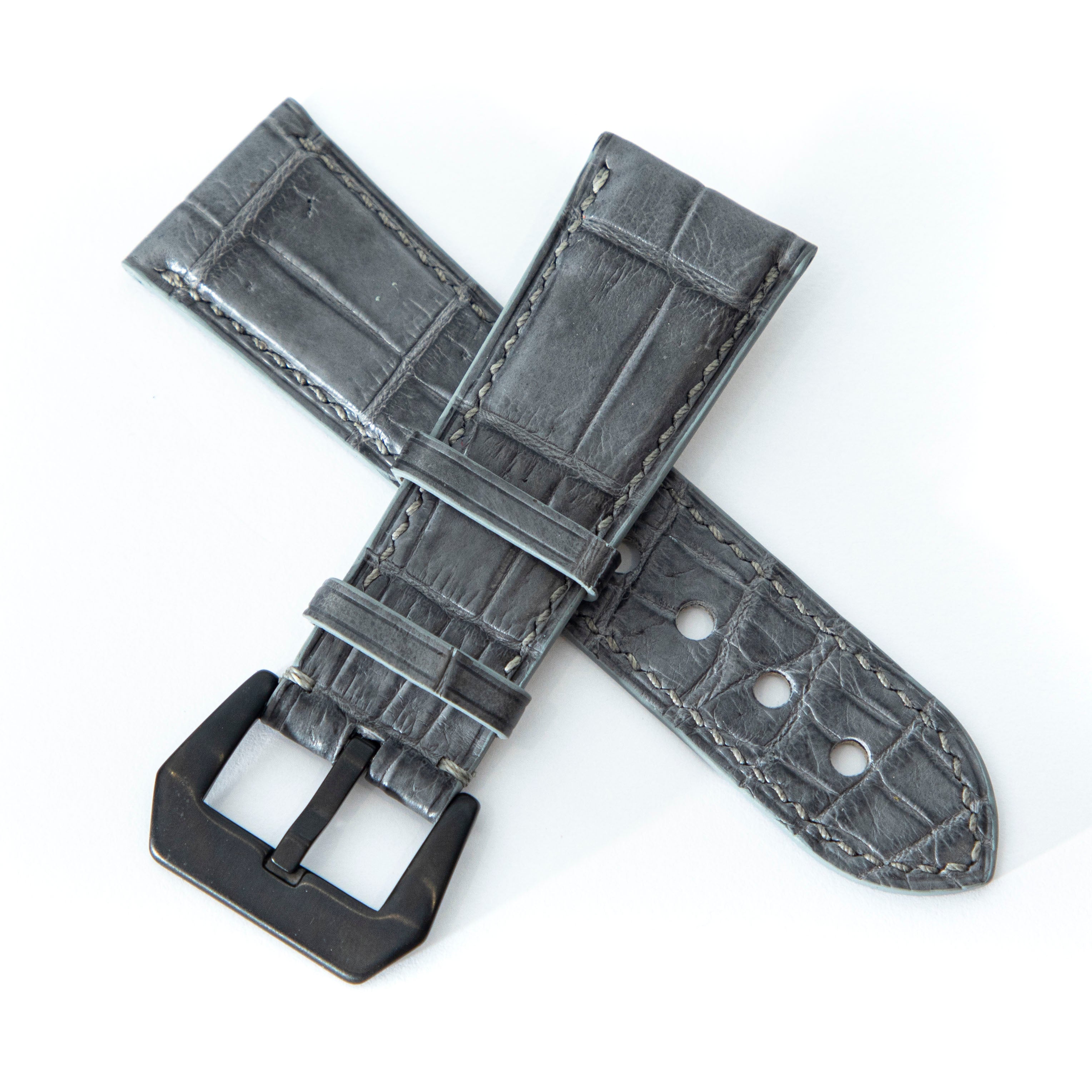 GREY CROCODILE BELLY LEATHER STRAP
