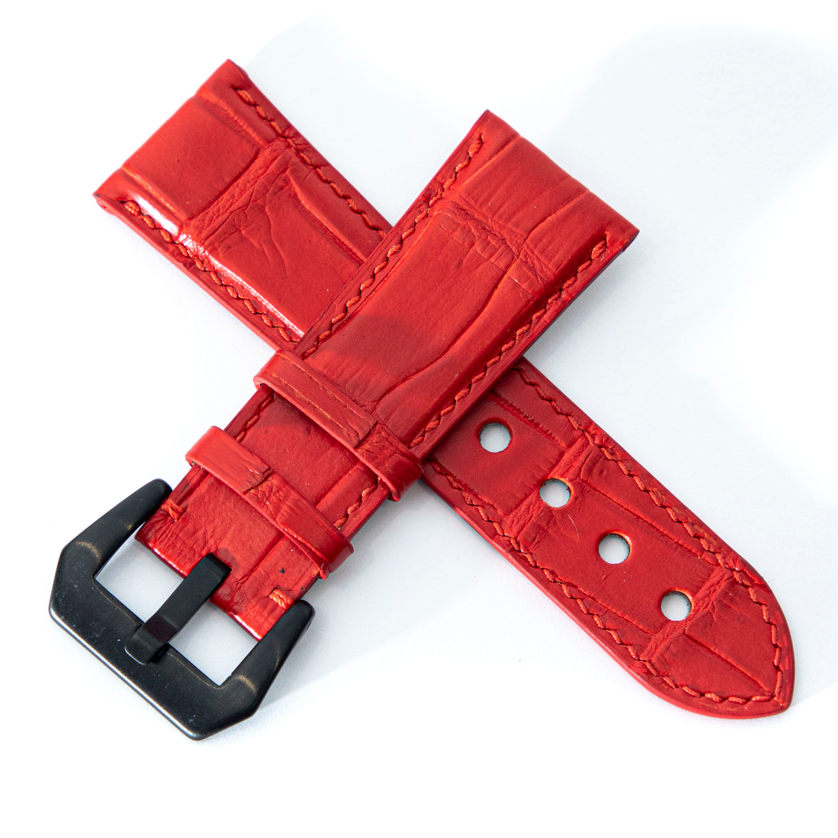 RED CROCODILE BELLY LEATHER STRAP