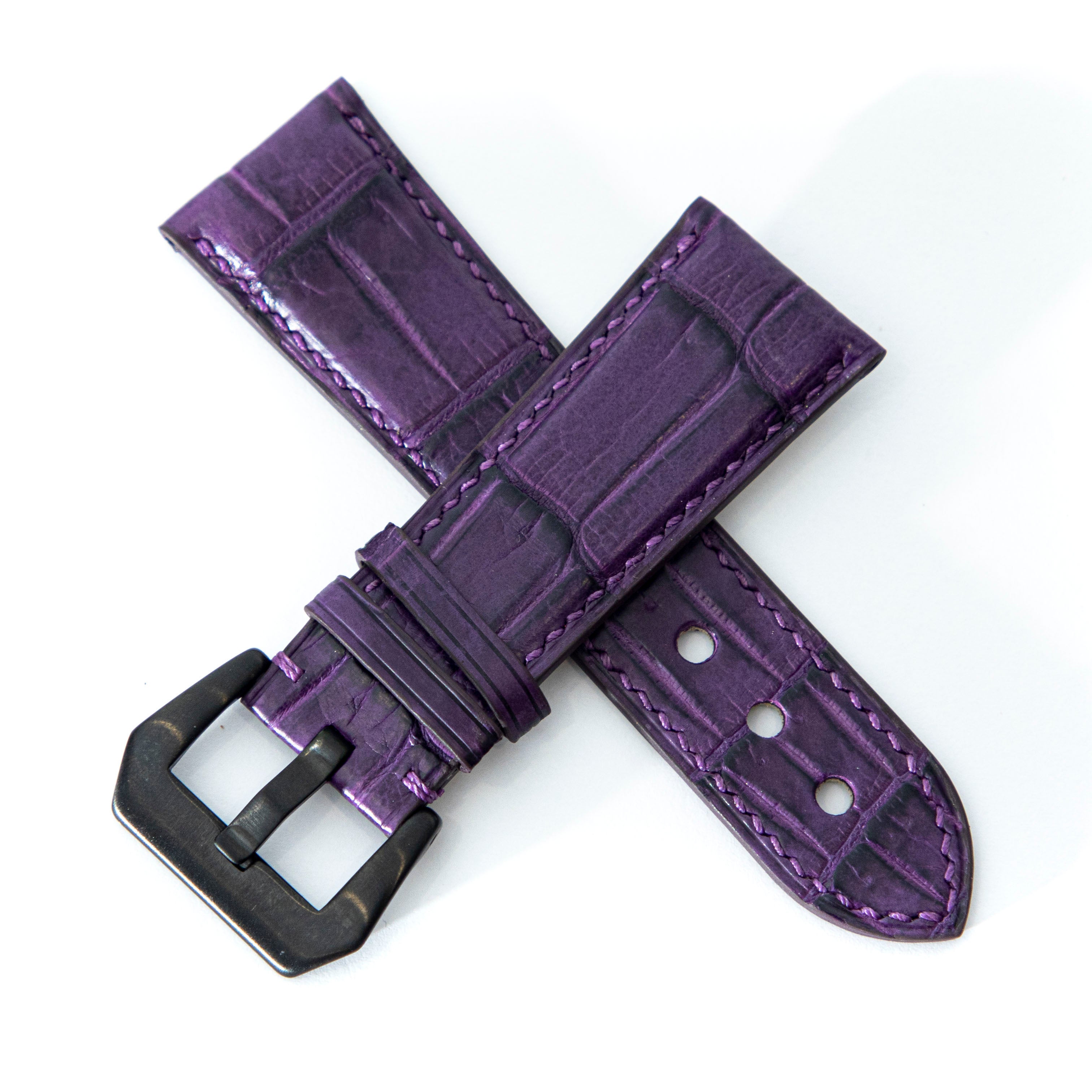 PURPLE CROCODILE BELLY LEATHER STRAP